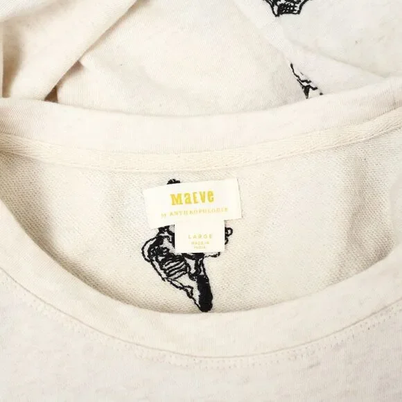 Anthropologie Maeve Embroidered Shell Short-Sleeve Sweatshirt Top L New 281991
